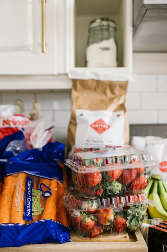 a variety of fresh groceries on a kitchen counter